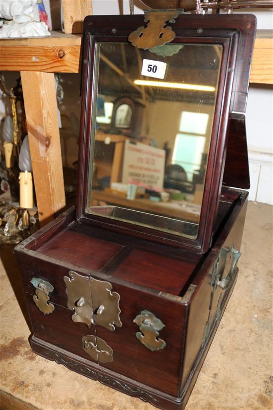 A Chinese rosewood and brass jewellery box